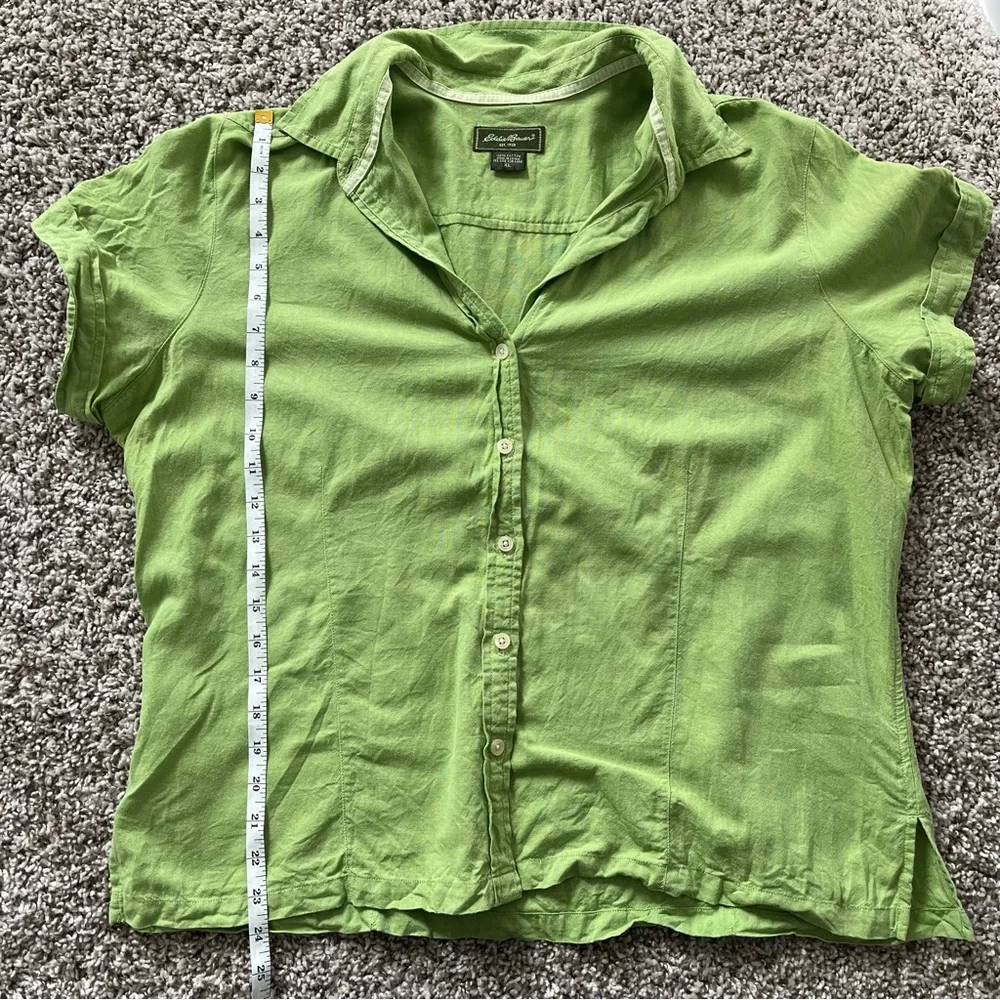 Eddie Bauer XL Green Short Sleeved Button Up Collared Shirt 100% Cotton - Picture 7 of 7